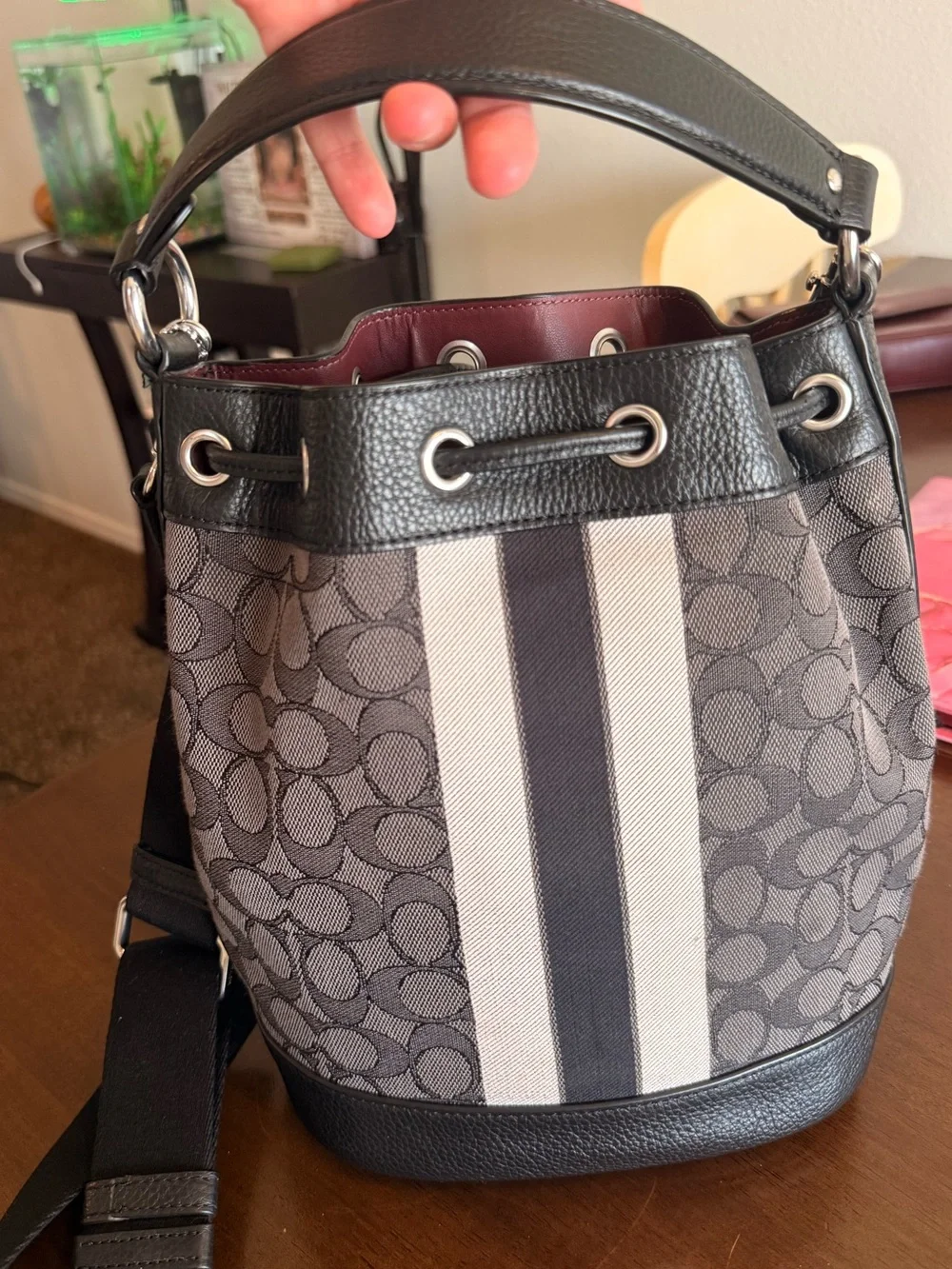 Coach Charcoal and Black Signature Bucket Crossbody